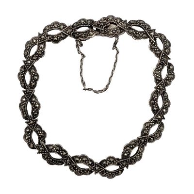 Sterling Silver Marcasite Art Deco Link Bracelet