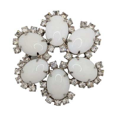 Weiss Silver Tone White Rhinestone Halo Flower Brooch