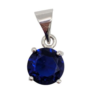 Silver Plated Blue Rhinestone Brilliant Cut Pendant