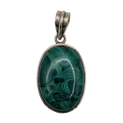 Sterling Silver Malachite Bezel Set Pendant