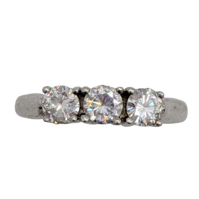 Charles & Colvard Sterling Silver Diamond Trilogy Ring Size 8.25