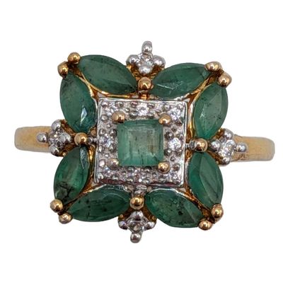 Signed Gold Over Sterling Silver Emerald White Spinel Cross Ring Size 7