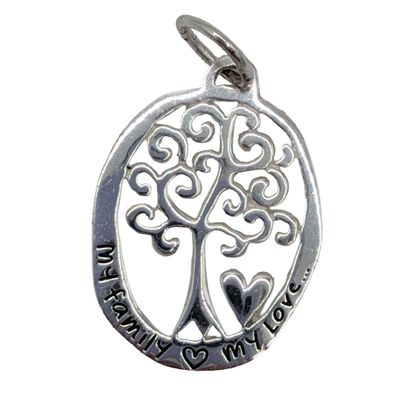 Signed Sterling Silver Engraved Family Tree Pendant