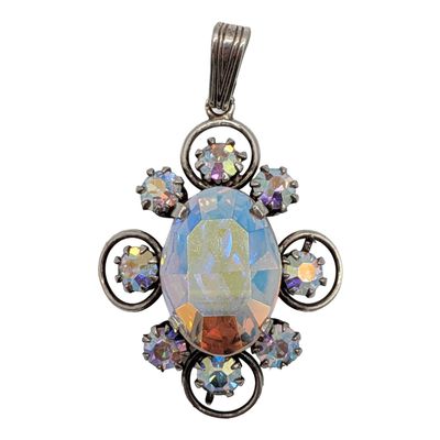 Vintage European 830 Silver Iridescent Crystal Pendant