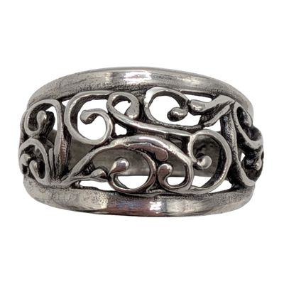 Mexico Sterling Silver Scroll Vine Band Ring Size 7.5