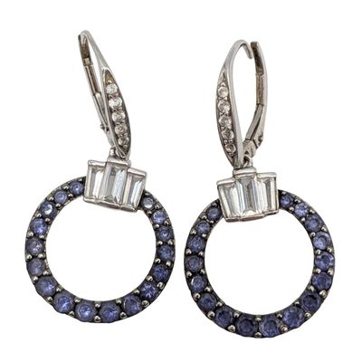 Signed Sterling Silver Lolite Topaz Drop Circle Earrings