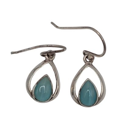 Signed Sterling Silver Blue Iridescent Rhinestone Teardrop Dangle Earrings
