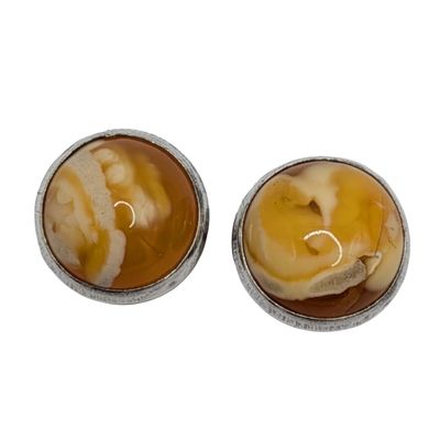 Sterling Silver Butterscotch Amber Bezel Set Stud Earrings