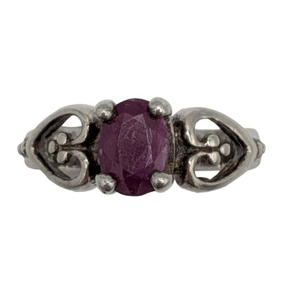 Signed Sterling Silver Ruby Heart Accent Ring Size 4.75