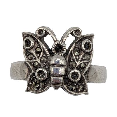 Murray Chuven Sterling Silver Marcasite Butterfly Ring Size 7.5