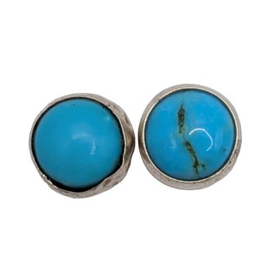Signed Sterling Silver Turquoise Round Stud Earrings