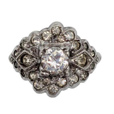 Uncas Sterling Silver Rhinestone Floral Ring Size 8
