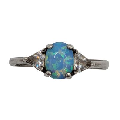 Avon Sterling Silver Faux Opal Rhinestone Three Stone Ring Size 10.25