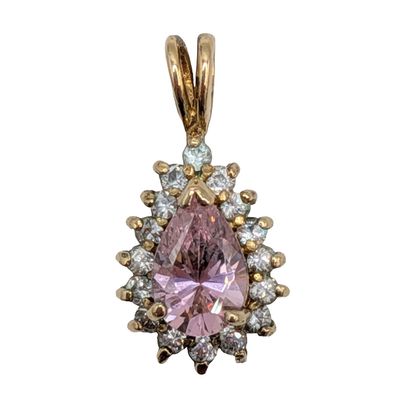 Signed Gold Over Sterling Silver CZ Pear Cut Halo Pendant