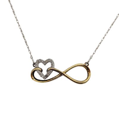 Signed Gold Over Sterling Silver Diamond Infinity Heart Necklace