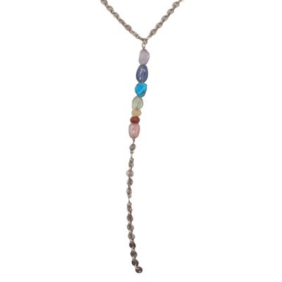 Sterling Silver Multi-Stone Rainbow Lariat Necklace
