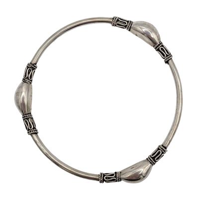 Sterling Silver Hollow Form Bali Style Bangle Bracelet