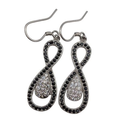 Sterling Silver CZ Two Tone Infinity Dangle Earrings