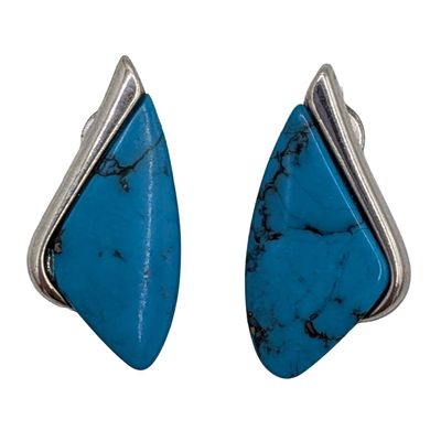Wheeler Co Sterling Silver Turquoise Modern Drop Stud Earrings