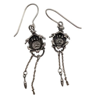 Sterling Silver Cuckoo Clock Dangle Earrings