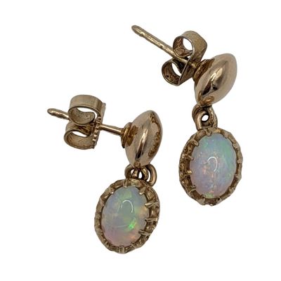 10K Yellow Gold Opal Dangle Stud Earrings