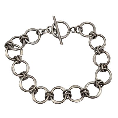 Signed Sterling Silver Forged Double Link Bracelet