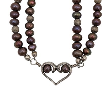 Sterling Silver Pearl Double Strand Heart Bracelet