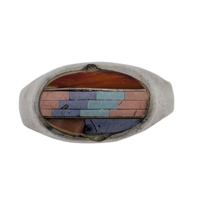Sterling Silver Multi-Stone Inlay Mosaic Ring Size 8