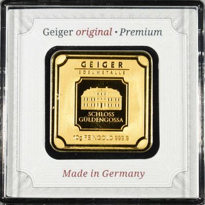 Sale Photo Thumbnail #429: GEIGER 10G .9999 GOLD SQUARE