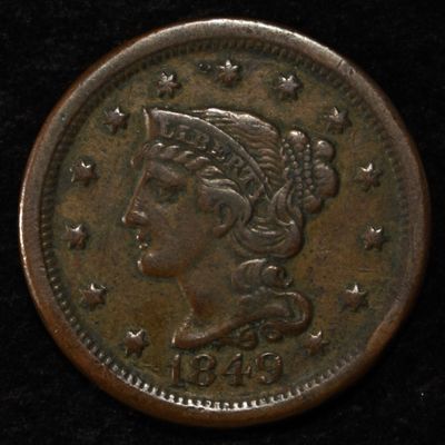 Sale Photo Thumbnail #149: 1849 BRAIDED HAIR LARGE CENT XF/AU