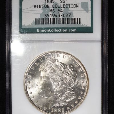 1885 MORGAN DOLLAR NGC MS-64 BINION COLLECTION
