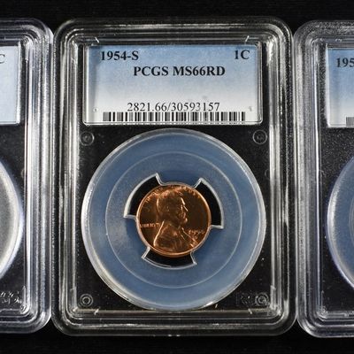 1950-S, 54-S, 55 LINCOLN CENTS PCGS MS65 & 66 RD