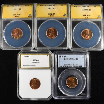 (5) CERTIFIED LINCOLN CENTS ALL BU