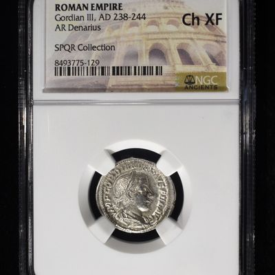 Sale Photo Thumbnail #215: AD 238-244 GORDIAN III AR DENARIUS NGC CH XF