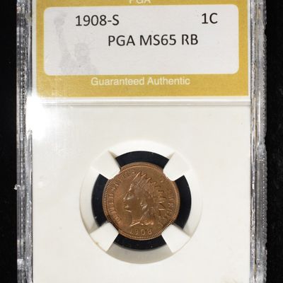 Sale Photo Thumbnail #152: 1908-S INDIAN CENT PGA GEM BU RB
