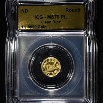 Sale Photo Thumbnail #422: CLEAN RIPZ 1G .9999 GOLD ICG MS70PL ROUND