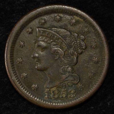 Sale Photo Thumbnail #150: 1853 BRAIDED HAIR LARGE CENT XF/AU