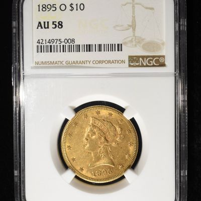 Sale Photo Thumbnail #448: 1895-O $10 GOLD LIBERTY NGC AU-58 LOW MINTAGE