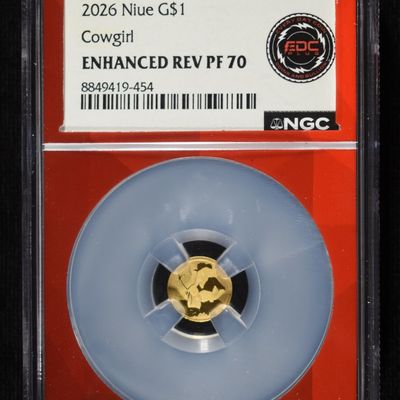 Sale Photo Thumbnail #426: 2026 $1 NIUE GOLD COWGIRL NGC ENHANCED REV PF70