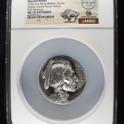 Sale Photo Thumbnail #409: 2026 5 OZ SILVER BUFFALO BEYOND RELIEF NGC MS-70