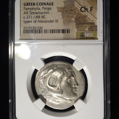 Sale Photo Thumbnail #108: c.221-188 BC PAMPHYLIA, PERGE NGC CH F COUNTERMARK