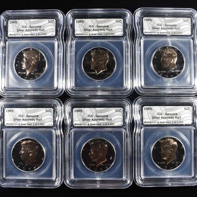 (6)1965 KENNEDY 50C ICG BLACK RUTHENUIM & ROSE AU