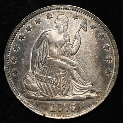 1875 SEATED LIBERTY HALF DOLLAR AU RIM FILED