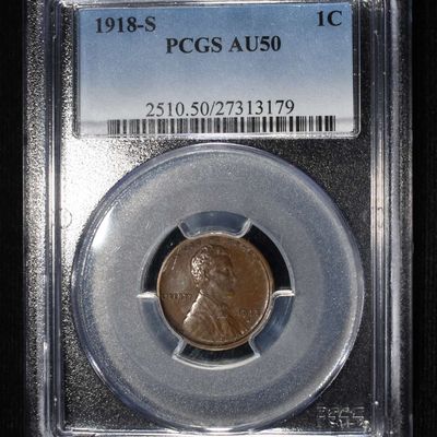1918-S LINCOLN CENT PCGS AU-50