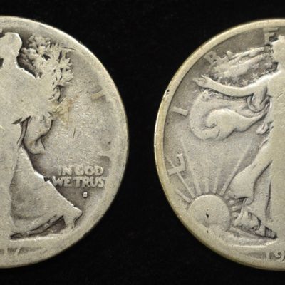 (2) 1917-S WALKING LIBERTY HALF DOLLAR OBV