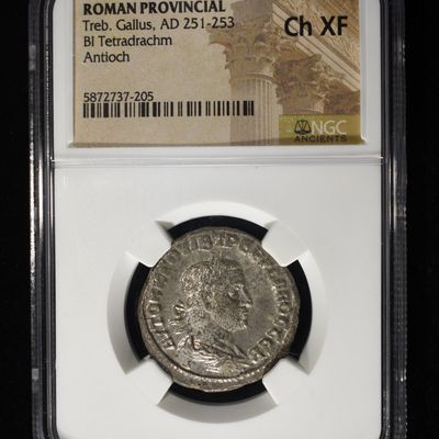 Sale Photo Thumbnail #219: AD 251-253 TREB. GALLUS BI TETRADRACHM NGC CH XF