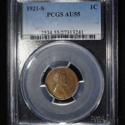 1921-S LINCOLN CENT PCGS AU-55