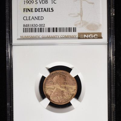 Sale Photo Thumbnail #153: 1909-S VDB WHEAT CENT NGC FINE DETAIL CLEANED