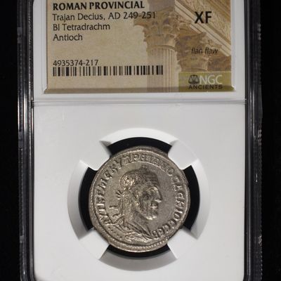 Sale Photo Thumbnail #217: AD 249-251 TRAJAN DECIUS BI TETRADRACHM NGC XF