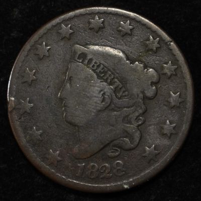 Sale Photo Thumbnail #147: 1828 CORONET HEAD LARGE CENT SMALL DATE VG